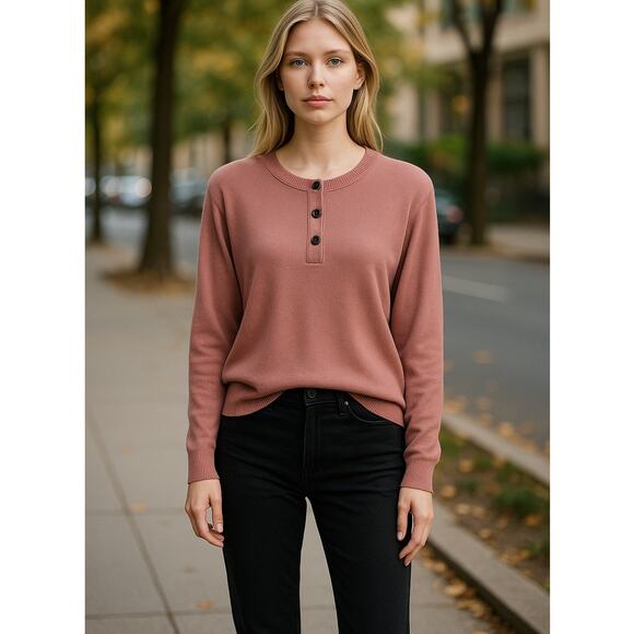 NWT WAYF Women's Pink Quarter Button Long Sleeve Sweater  XS - Picture 1 of 7